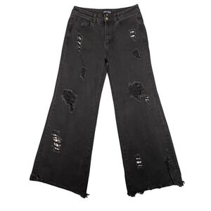 Current Mood Dolls Kill Black Wide‎ Leg Ripped Jeans Distressed Women's Size L